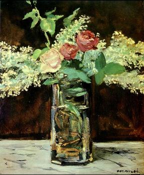 Edouard Manet : Stilleben, Flieder und Rosen